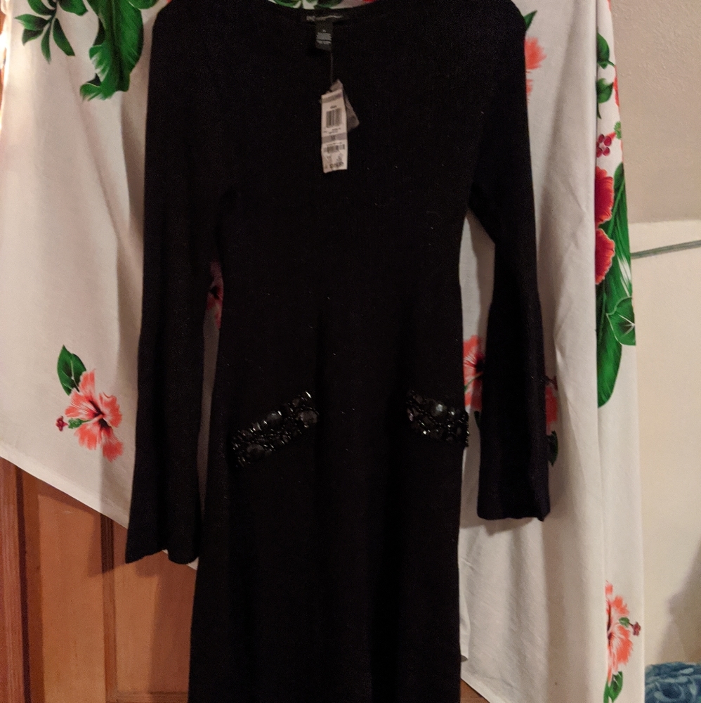 Longsleeve 1X Sparkly Black Dress with Gem Detail